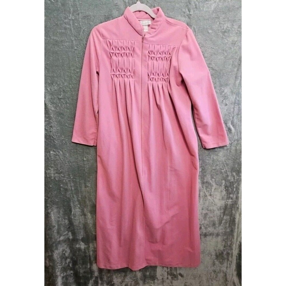 JC Penny Vintage Women's sz Med Pink Fleece Long Robe zip pockets